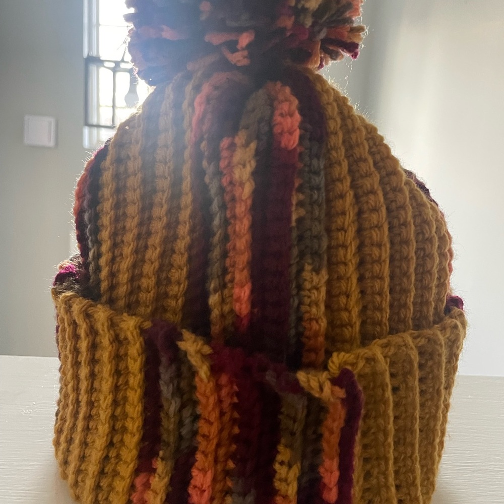 Gold and multicolor beanie hat